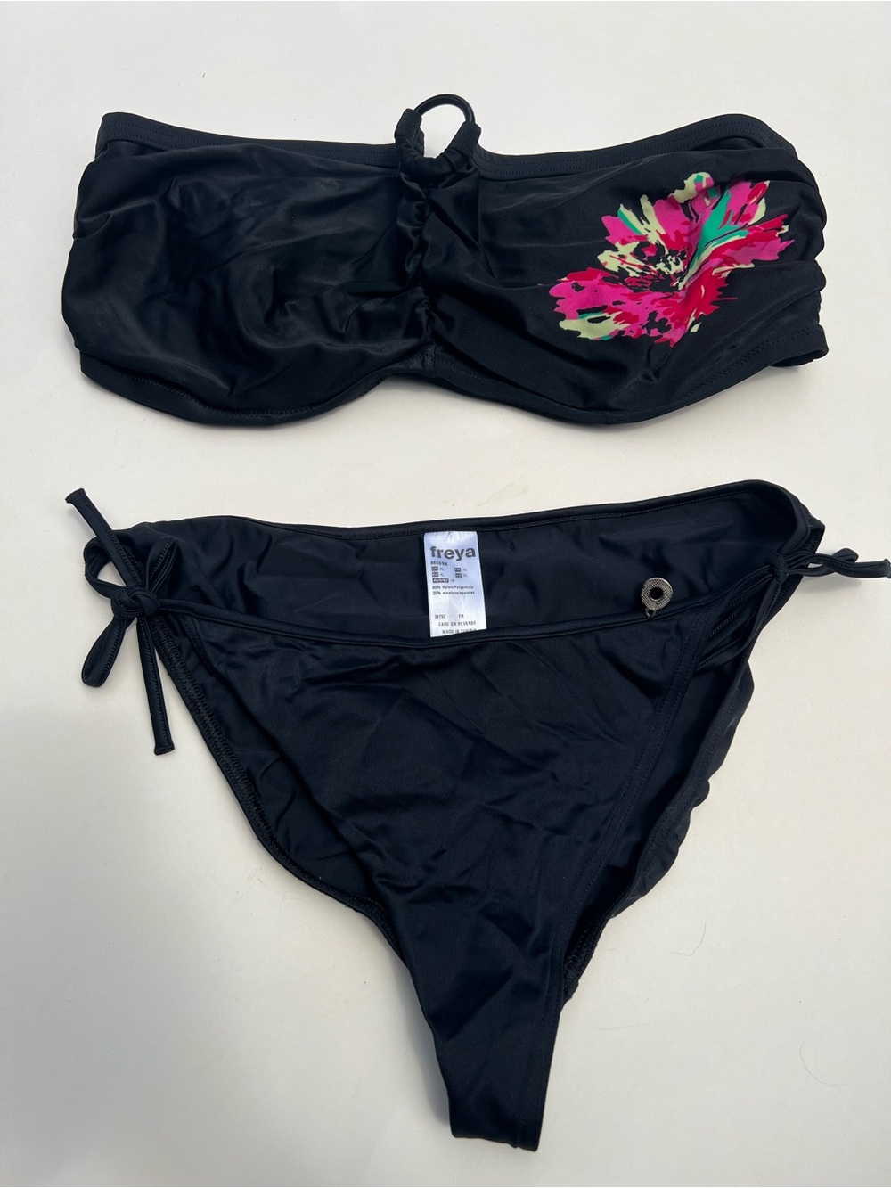 32G Freya Bikini Strapless Black Floral Set XL Bottoms Y2K Beach Swim Swimsuit